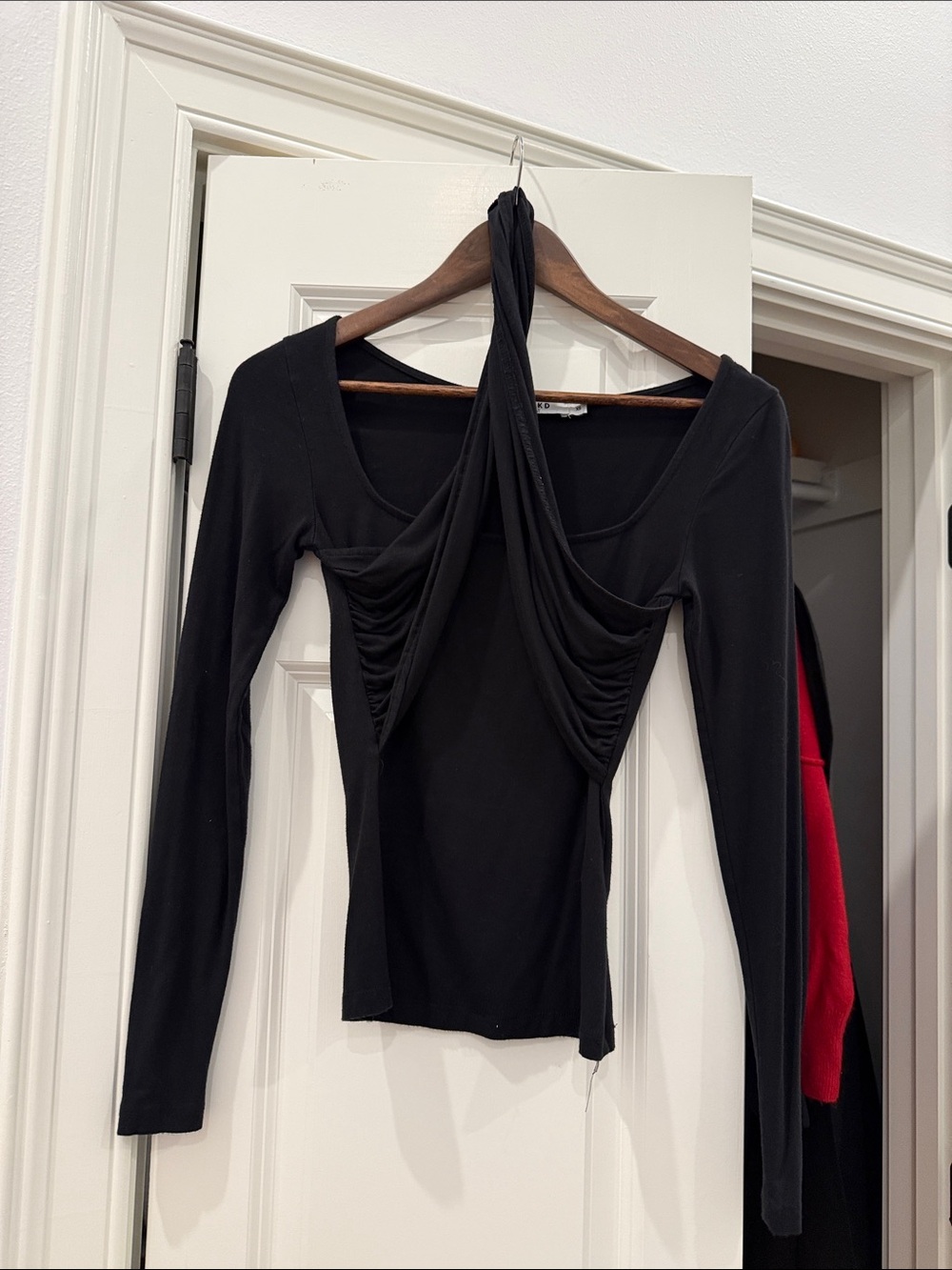 Black Long-Sleeve Draped Front Top